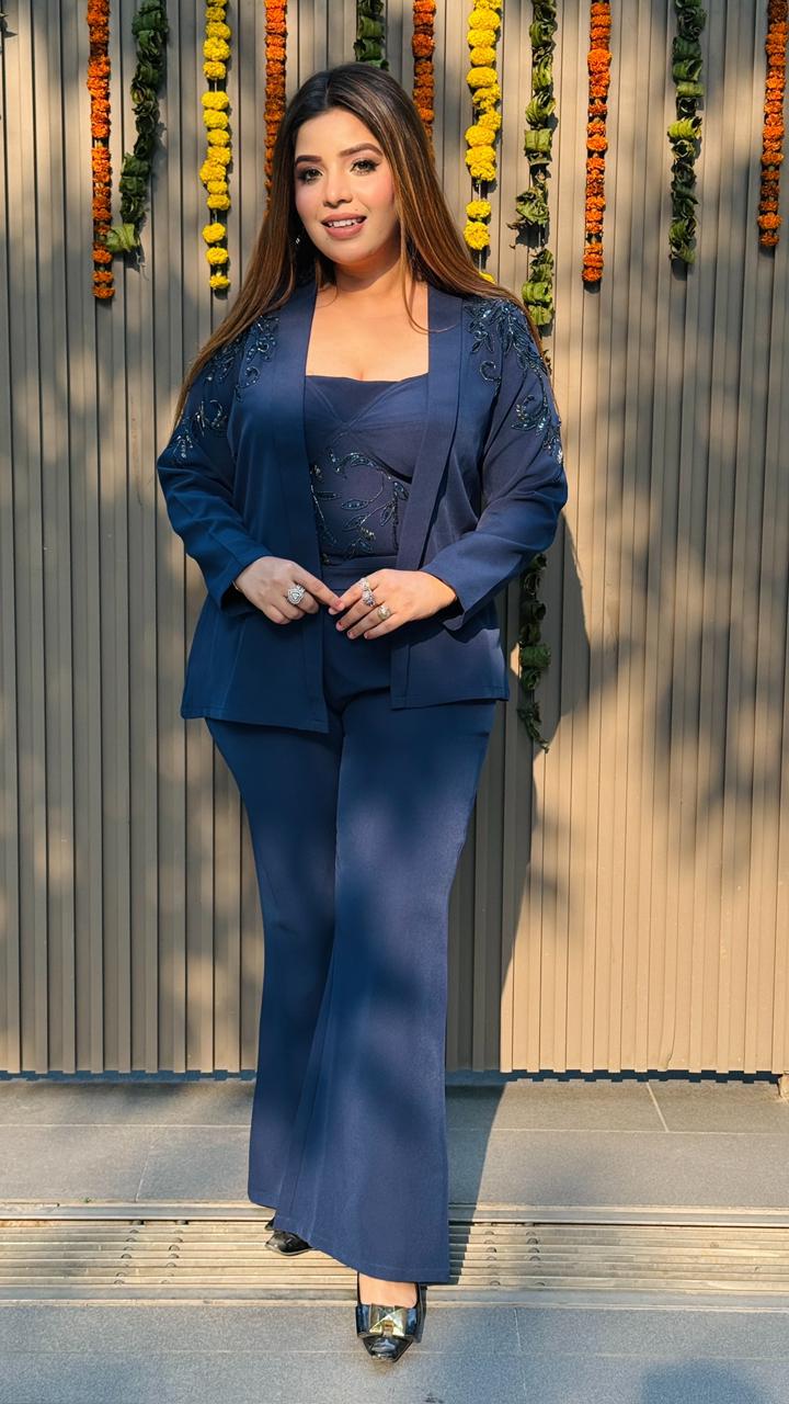 Orlena Blazer Set- Navy, Green